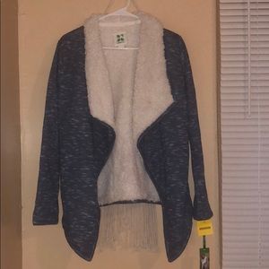 4for20  Heather blue cardigan with Sherpa lining